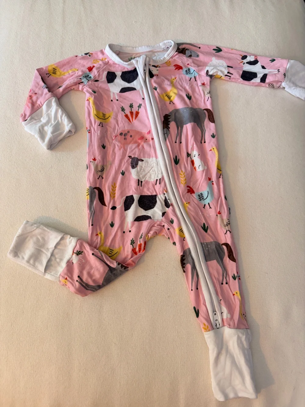 Little Sleepies Pink Farm Print One-Piece Zipper Pajamas